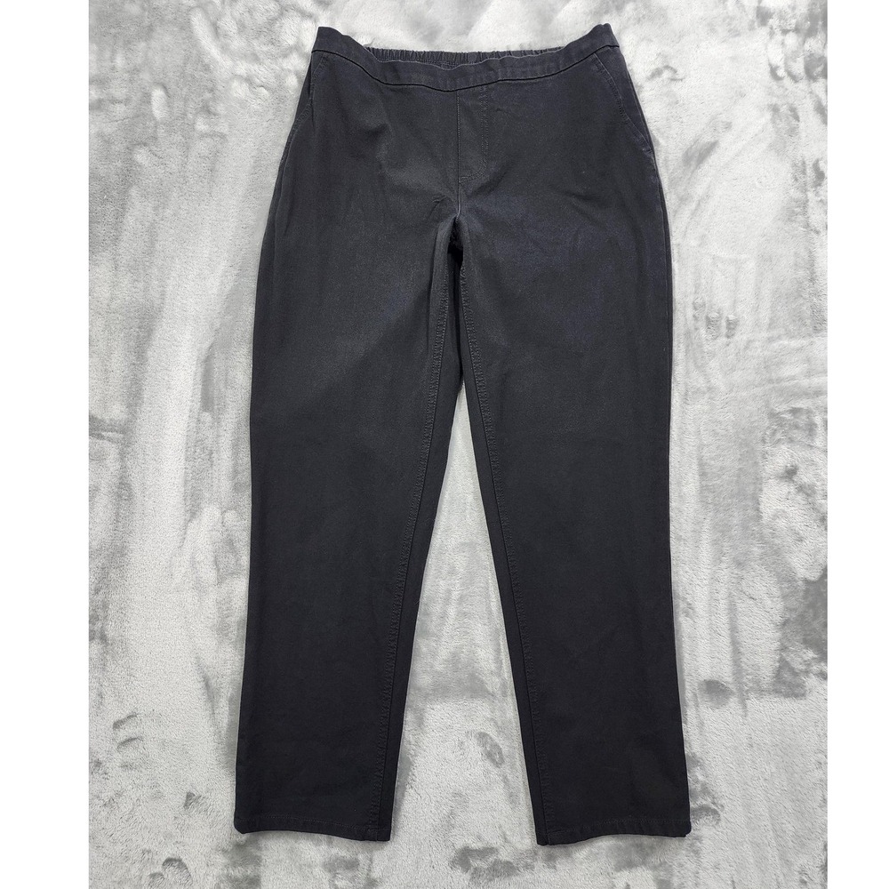 Isaac Mizrahi Live Pants Womens 10 Black Pull On Straight Tapered Stretch Chino